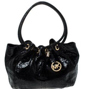 View Michael Kors Black Python Embossed Patent Leather Ring Shoulder Michael Kor